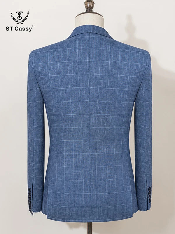 ST Cassy High Quality Men's Suit Lapel Formal Blazer Male Groom Wedding Blazers Plaid suit