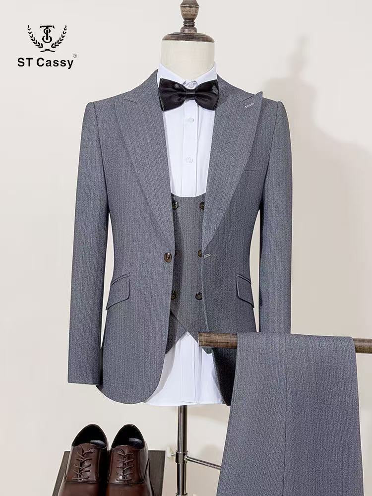 ST Cassy High-end Brand Formal Business Men's Suits Single Breasted Solid Color Slim Fit Suit wedding three-piece