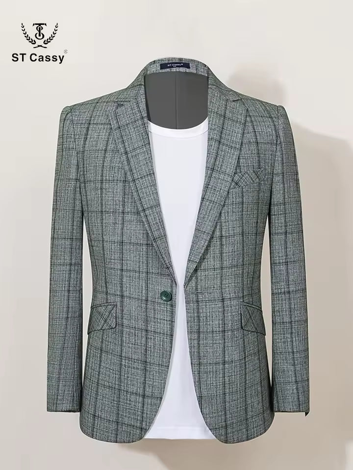 ST Cassy High Quality Plaid suit Fashionable and Casual Jacket Coat Slim Fit Leisure elegant Men's jackets