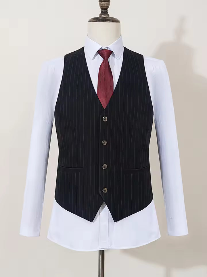 ST Cassy high-quality black striped suit slim fit luxurious and elegant men's business suit wedding fashion clothing 3-piece set