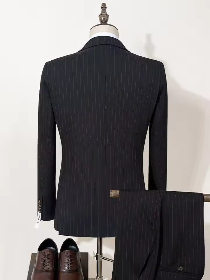 ST Cassy high-quality black striped suit slim fit luxurious and elegant men's business suit wedding fashion clothing 3-piece set