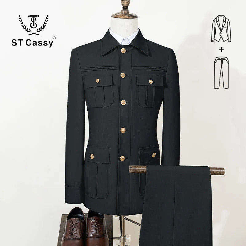 ST Cassy Men's Suit Classic Fit Single Breasted Multiple pockets Solid Color Casual Business Dress Suit