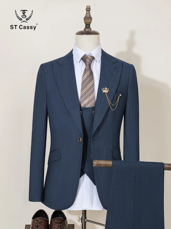 ST Cassy High-end Brand Formal Business Men's Suits Single Breasted Solid Color Slim Fit Suit wedding three-piece