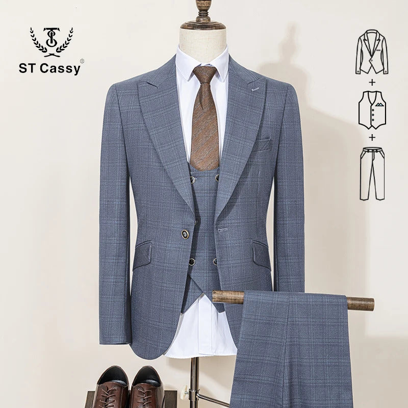 ST Cassy High Quality Green suit Formal Business Office Men's Suits Slim fit casual suit(jacket+Vest+Pants)