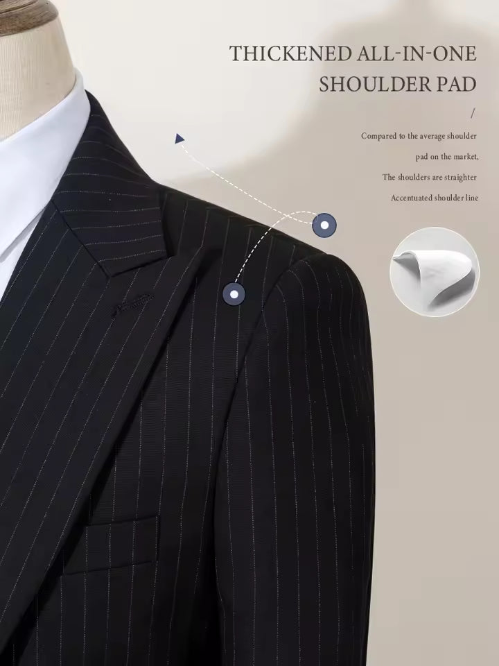 ST Cassy high-quality black striped suit slim fit luxurious and elegant men's business suit wedding fashion clothing 3-piece set