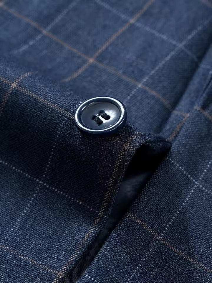 ST Cassy High Quality dark blue Plaid suit One Button Lapel Formal Blazer Slim fit jacket