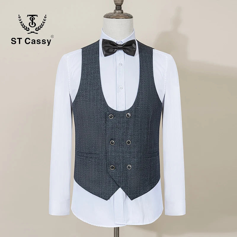 ST Cassy luxury Men Suit Slim Fit Male Groom Wedding Blazers Party Dress Suit Business Office three-piece