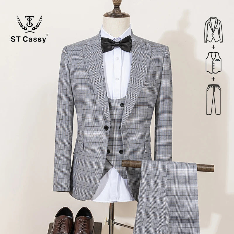 ST Cassy High Quality Plaid suit Formal Business Office Men's Suits Fashionable and Casual evening gown