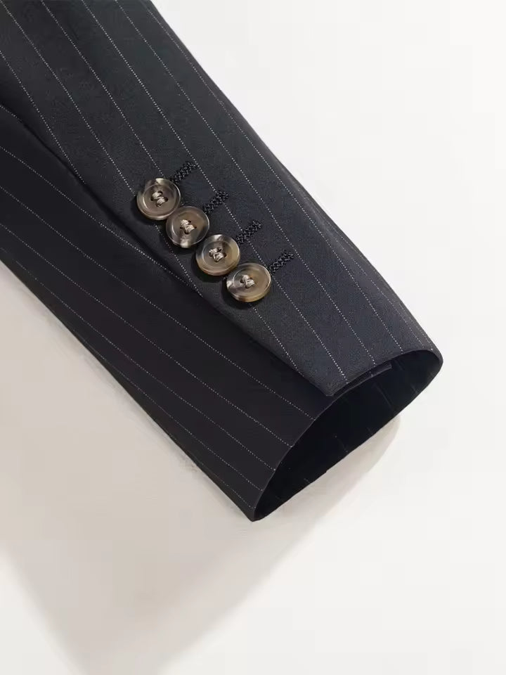 ST Cassy high-quality black striped suit slim fit luxurious and elegant men's business suit wedding fashion clothing 3-piece set