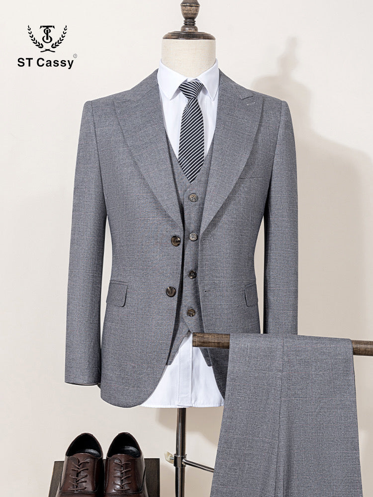 ST Cassy High Quality Men's Suit Summer thin Green Slim Fit Formal Business Office Men's Suits(jacket+Vest+Pants)