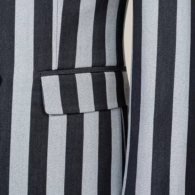 ST Cassy Men's Suits Fashion striped evening gown Double Breasted Slim Fit 2 Piece Jacket Pants