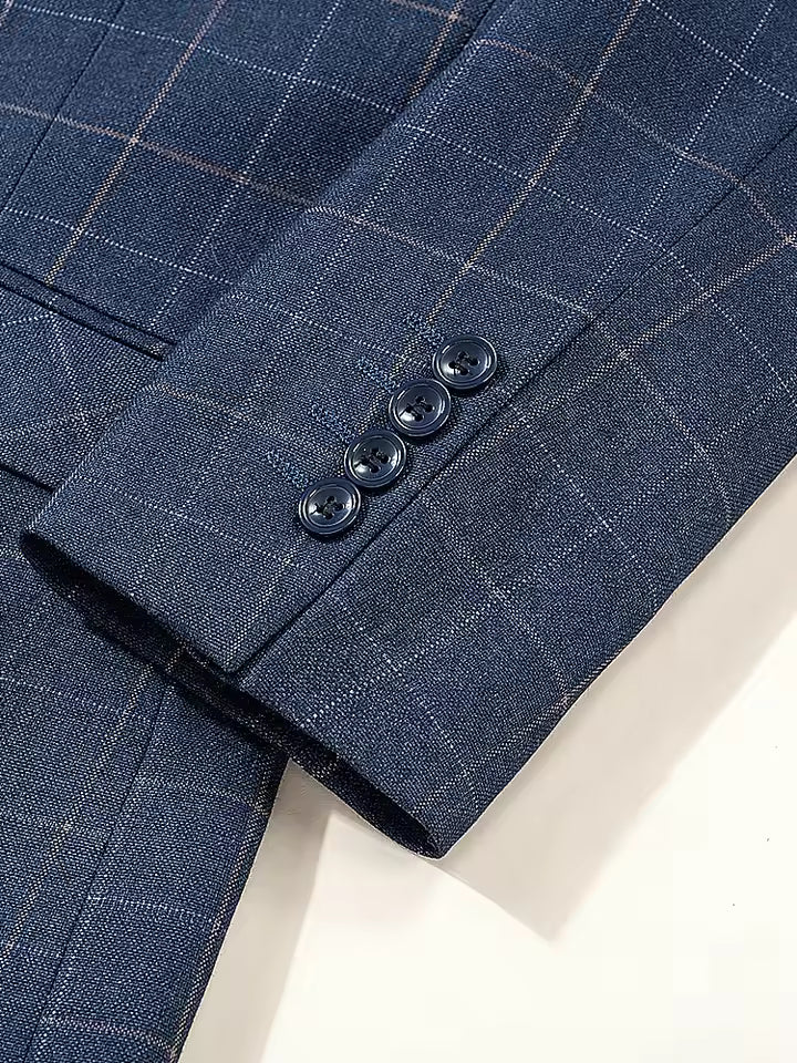 ST Cassy High Quality dark blue Plaid suit One Button Lapel Formal Blazer Slim fit jacket