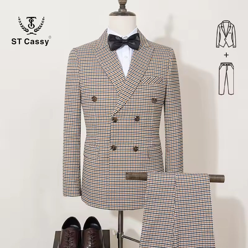 ST Cassy 2-piece set of jackets and pants Elegant suits for men double-breasted Plaid suit Formal Business Office Men's Suits