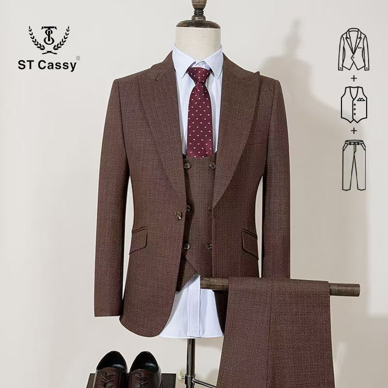 ST Cassy High-end Brand Formal Business Men's Suits Single Breasted Solid Color Slim Fit Suit wedding three-piece