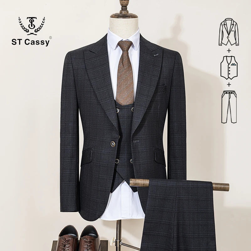 ST Cassy High Quality Green suit Formal Business Office Men's Suits Slim fit casual suit(jacket+Vest+Pants)
