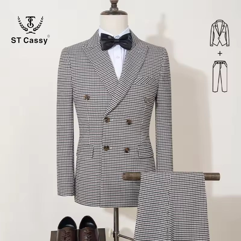 ST Cassy 2-piece set of jackets and pants Elegant suits for men double-breasted Plaid suit Formal Business Office Men's Suits