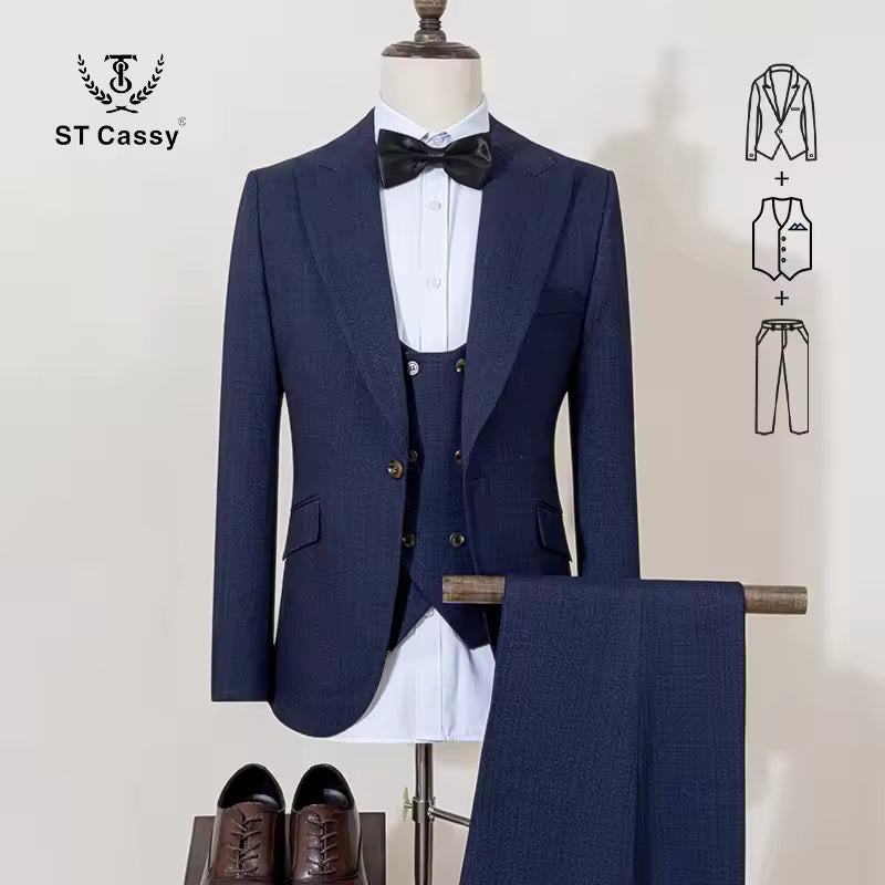 ST Cassy luxury Men Suit Slim Fit Male Groom Wedding Blazers Party Dress Suit Business Office three-piece