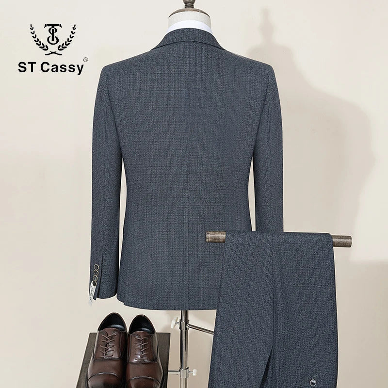 ST Cassy luxury Men Suit Slim Fit Male Groom Wedding Blazers Party Dress Suit Business Office three-piece