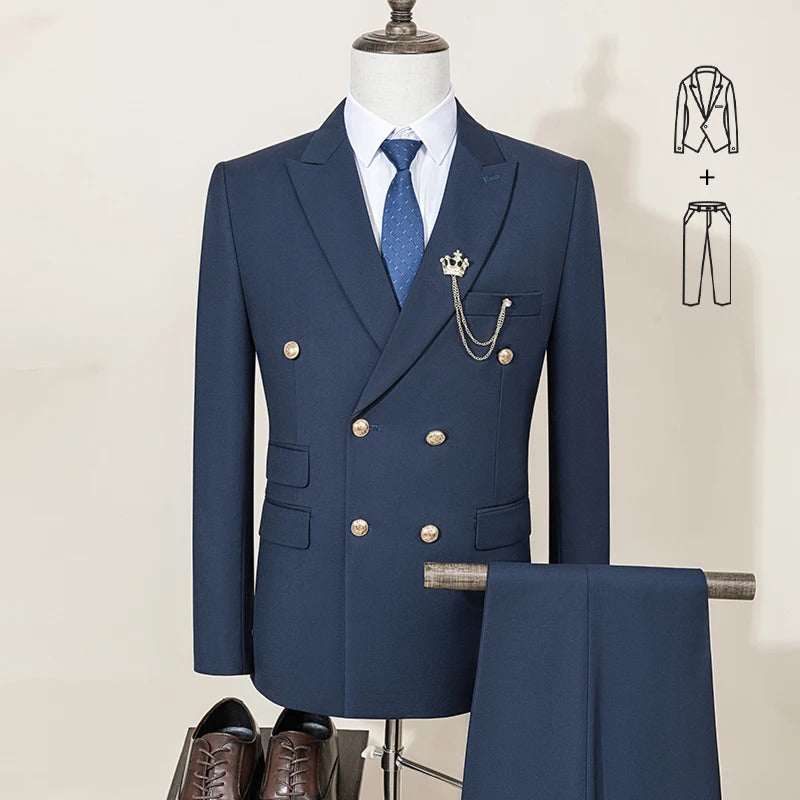 ST Cassy double-breasted Men's Suit Fashionable and Casual Slim Fit Male Groom Wedding Blazers Party Dress Jacket Coat Pants