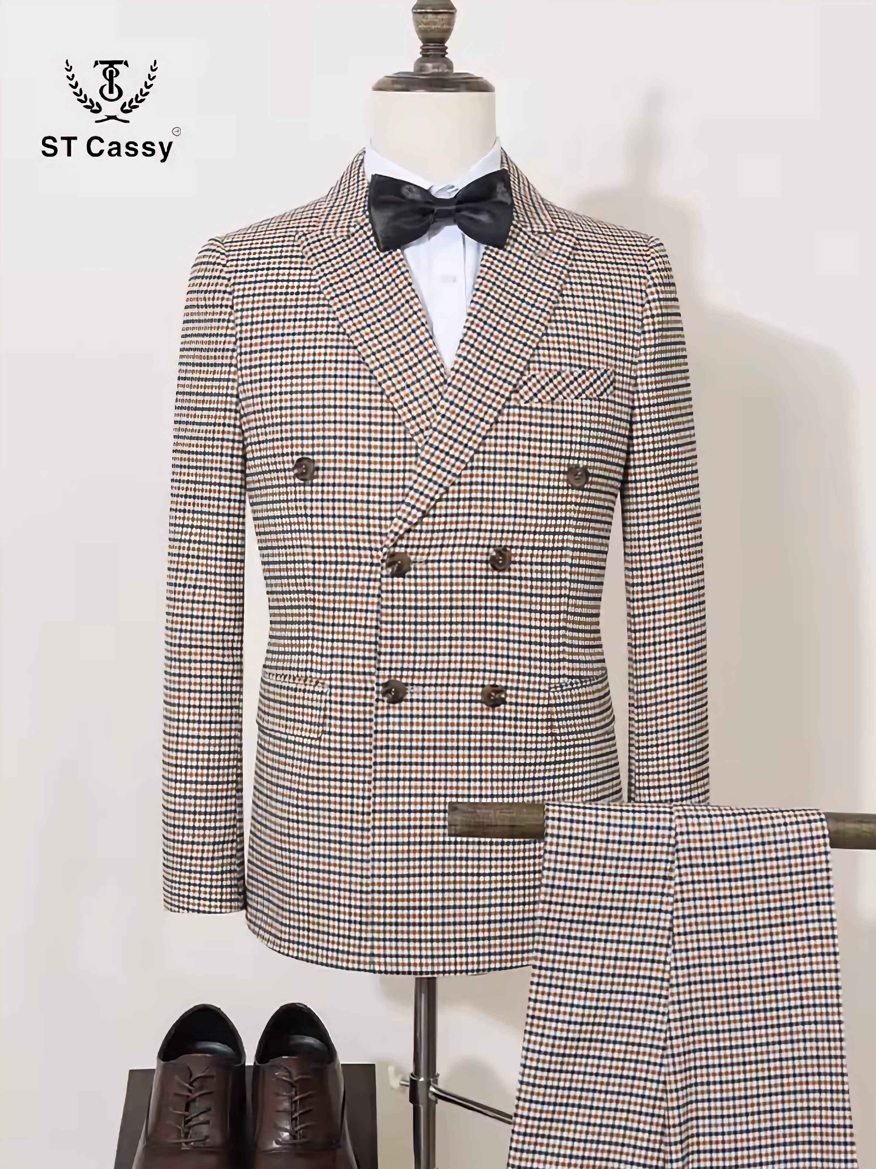 ST Cassy 2-piece set of jackets and pants Elegant suits for men double-breasted Plaid suit Formal Business Office Men's Suits