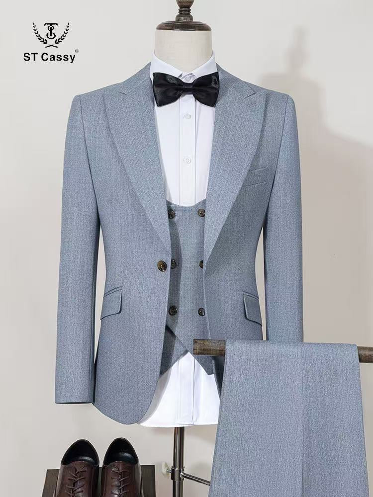 ST Cassy luxury Men Suit Slim Fit Male Groom Wedding Blazers Party Dress Suit Business Office three-piece