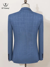 ST Cassy High Quality Men's Suit Lapel Formal Blazer Male Groom Wedding Blazers Plaid suit