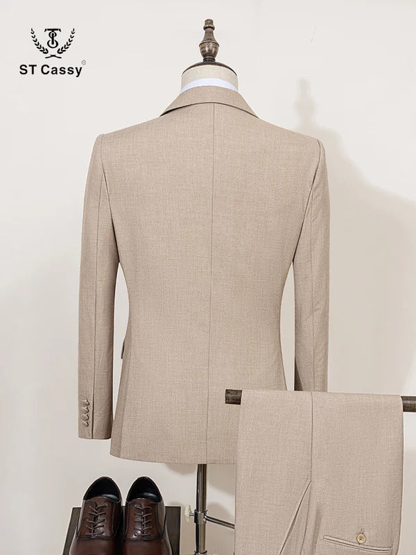 ST Cassy Elegant man suit for wedding Slim Fit Double Breasted Multiple buttons Casual Business man 2 piece outfit set