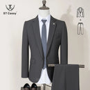 ST Cassy High Quality Men's Suit Slim Fit Solid Color Suit Formal Business Office Single Breasted Coat Pants 2 Pieces Set