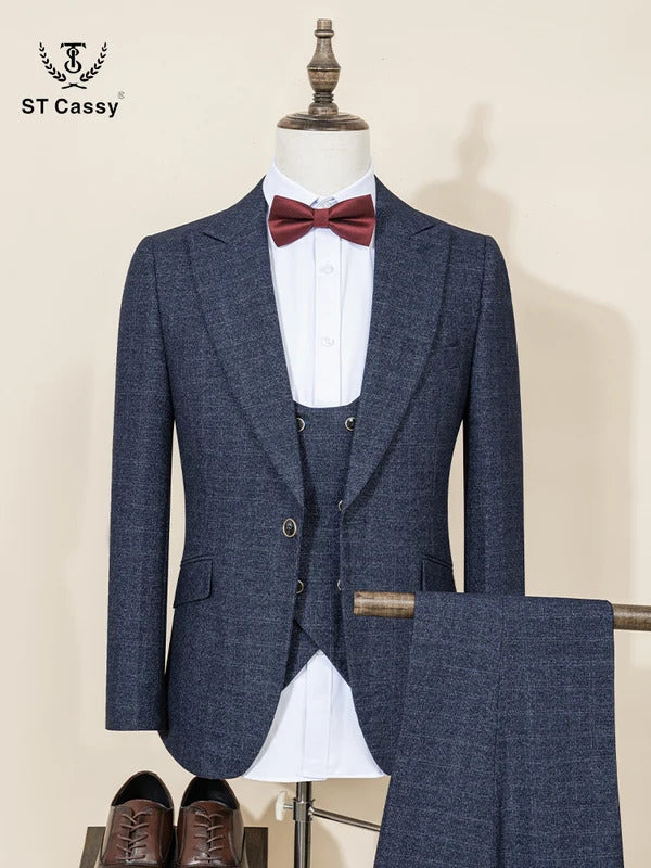 ST Cassy High Quality（jacket+Vest+Pants）Slim fit casual suit Single Breasted Groom Wedding Business Office Men's Suits
