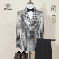 ST Cassy Fashionable Plaid suit High-end Brand Business Slim Fit Casual Party Dress Male Groom Wedding Blazers Double Breasted