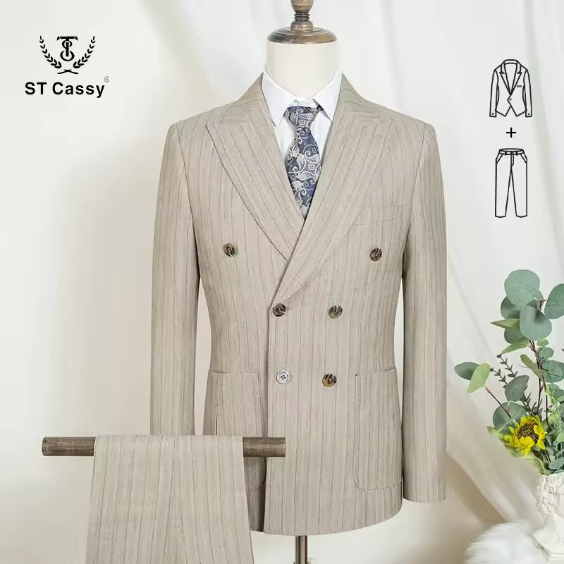 ST cassy gray 2 Pcs set（Jacket+pants）Men's Suit Stripe Double Breasted Wedding Groom costume leisure office Business Suit 2 sold byST Cassy Official St... (4.9 | 1,000+ sold ) 2 sold