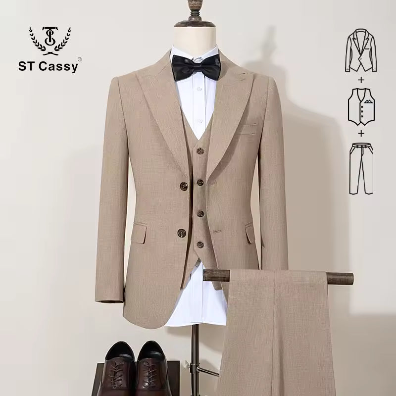 ST Cassy new 2 buttons on suit blue modern design mens office wear blazer coustime homme luxe Bead edge craftsmanship
