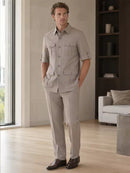 ST Cassy Short Sleeve man suits Safari 2 Piece set Jacket +Pants Business Outwear Costum leisure Summer thin version High quality
