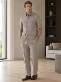 ST Cassy Short Sleeve man suits Safari 2 Piece set Jacket +Pants Business Outwear Costum leisure Summer thin version High quality
