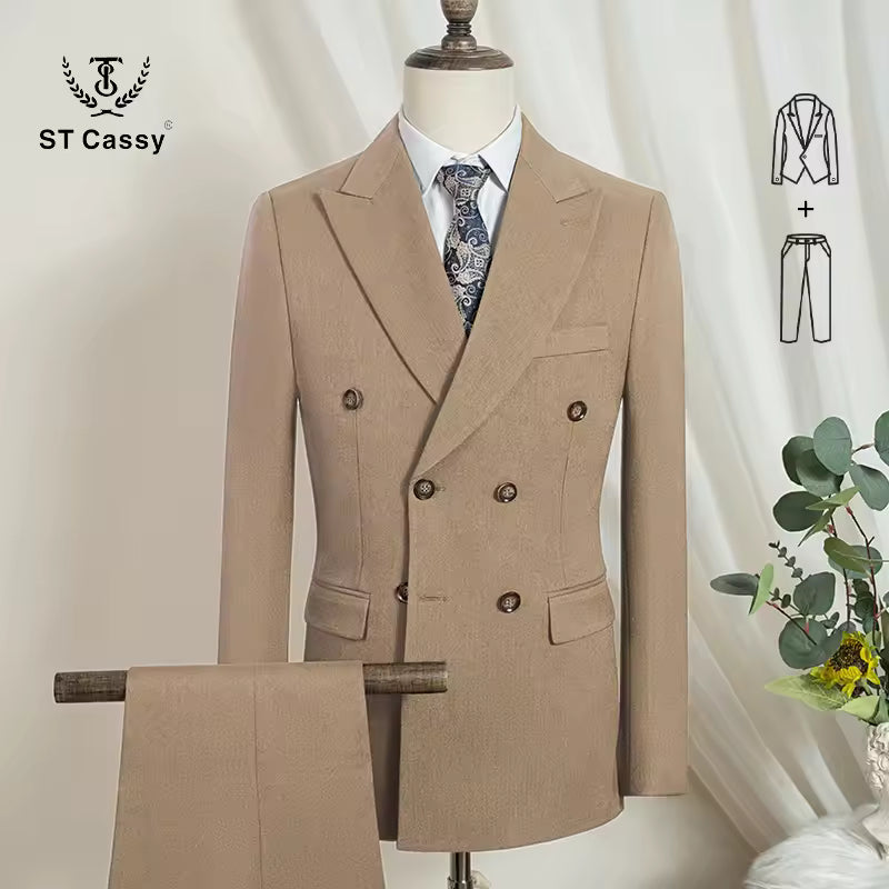 ST Cassy light brown Elegant Man Suit 2 Pcs Set Modern Wedding Party Suits for Men Stylish high quality Business office suit