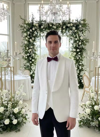ST Cassy white Male Groom Wedding shawl collar Blazers figure Party Dress Tuxedo Prom Suit Fashion Slim Fit (jacket+Vest+Pants）