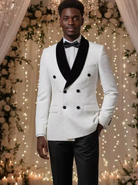 ST Cassy double-breasted groom's wedding 2 piece set men's white slim fit leisure Tasdo shawl collar‌ evening gown Men's suits