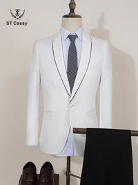 ST cassy white Elegant Men's Suit Groom Wedding Tuxedo Slim Fit Blazer for Party Prom Night