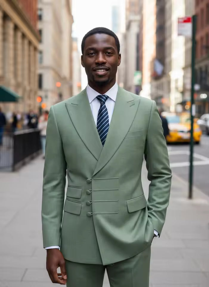 ST Cassy Elegant man suit for wedding Slim Fit Double Breasted Multiple buttons Casual Business man 2 piece outfit set