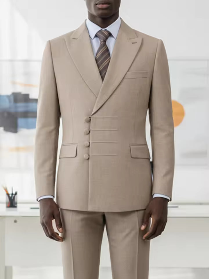 ST Cassy Elegant man suit for wedding Slim Fit Double Breasted Multiple buttons Casual Business man 2 piece outfit set