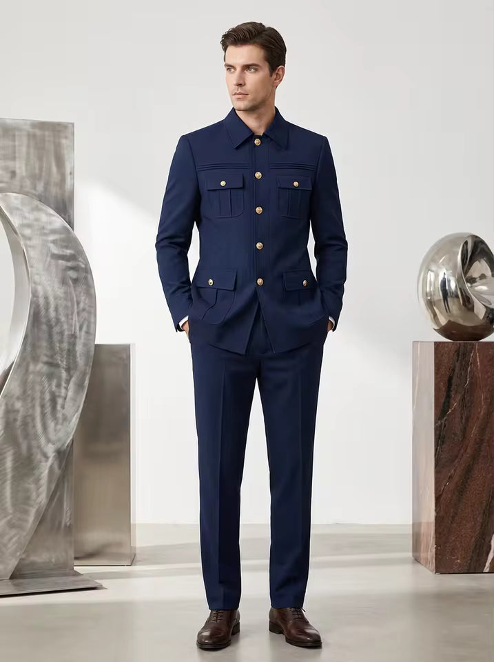ST Cassy Blue Hunting Style Work Suit Men 2 Pieces Multi Pocket Cargo Blazer Set Loose Casual Streetwear Outdoor Daily Wear Suit byST Cassy Official St... (4.8 | 800+ sold )