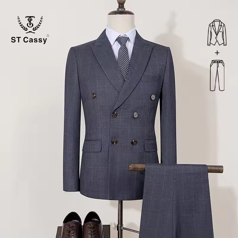 ST Cassy 2-piece set of jackets and pants Elegant suits for men double-breasted Plaid suit Formal Business Office Men's Suits