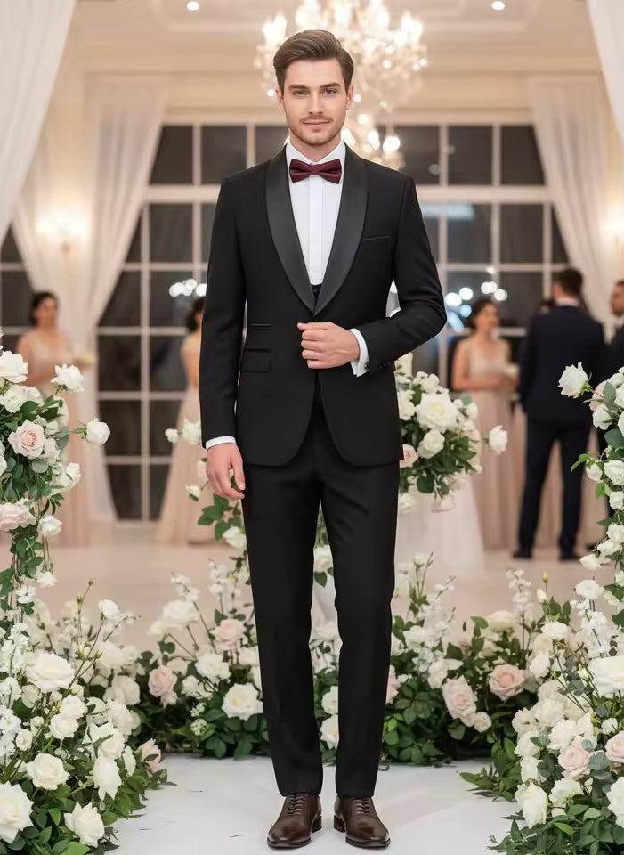 ST Cassy Wedding Groom Dress Men's suit black collar formal dress wedding three-piece suit orthodox suit vest pants