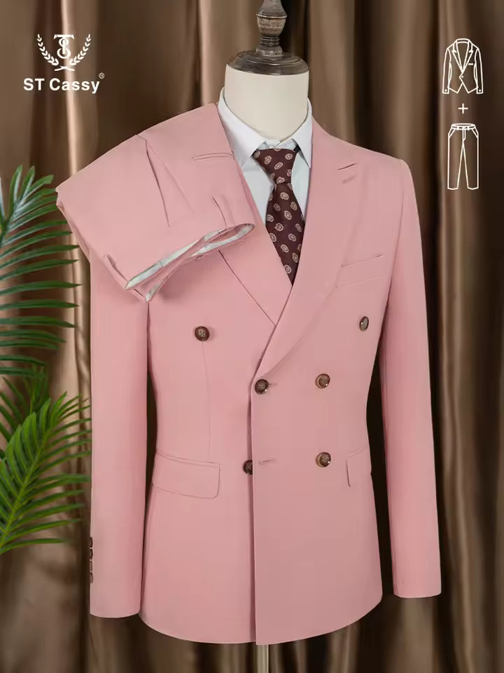 ST cassy Elegant White Double Breasted Suit Set 2 Piece Business Wedding Outfit Classic Stylish Blazer Pants Modern Trendy