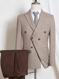 ST Cassy High Quality Jacket+pants elegant light coffee fine grain double breasted gentleman's suit set Stereoscopic cutting lapel collar