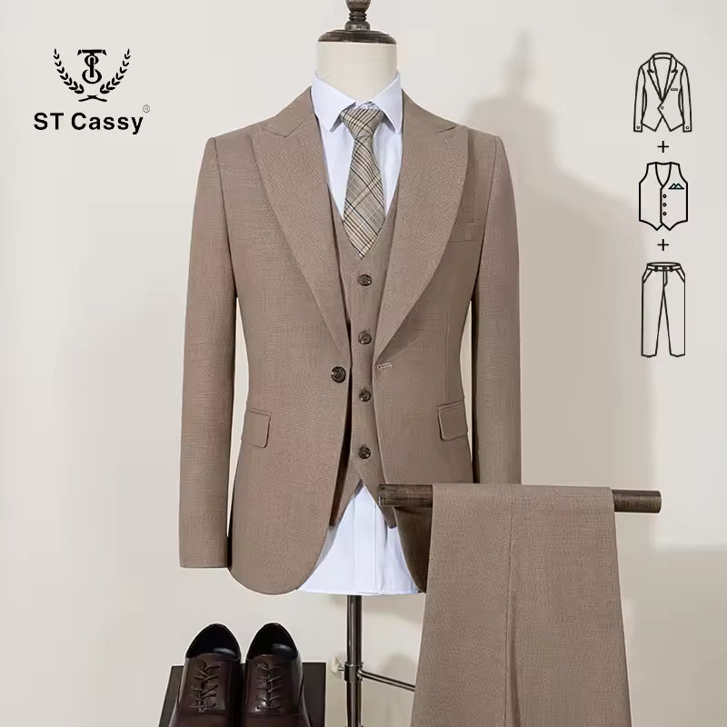 ST Cassy new 2 buttons on suit blue modern design mens office wear blazer coustime homme luxe Bead edge craftsmanship