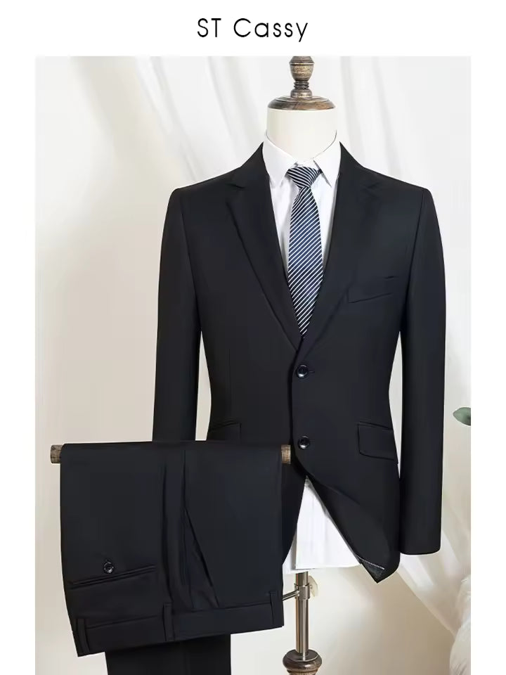 ST Cassy 2 piece set Classic men's suit Classic Slim-Fit 2-Button Design for Formal Occasions business office luxury man jacket