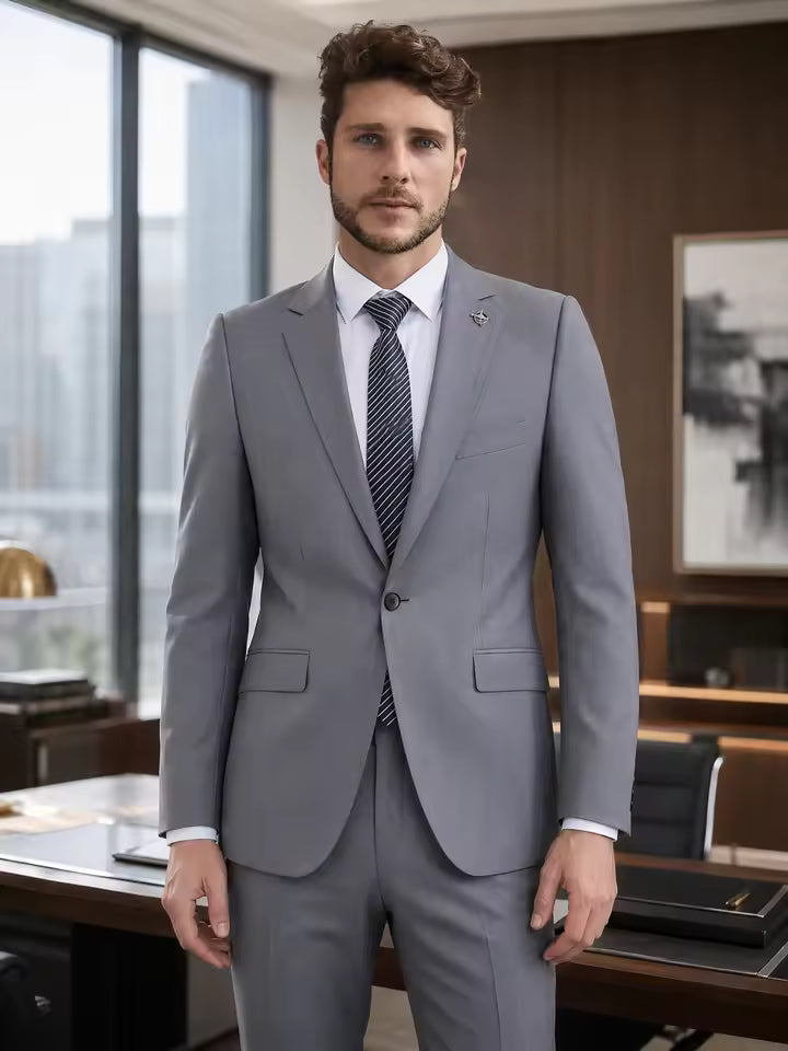 ST Cassy High Quality Men's Suit Slim Fit Solid Color Suit Formal Business Office Single Breasted Coat Pants 2 Pieces Set