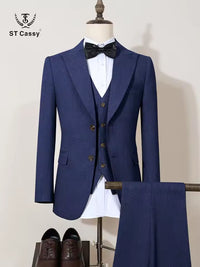ST Cassy new 2 buttons on suit blue modern design mens office wear blazer coustime homme luxe Bead edge craftsmanship