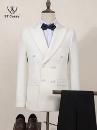 ST Cassy white Elegant Groom Tuxedo Men Prom Suit Double Breasted Graduation Formal Wear